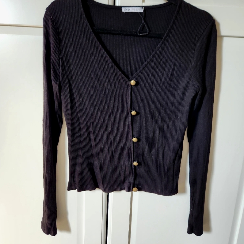 ZARA Black long sleeves ribbed sweater Size M